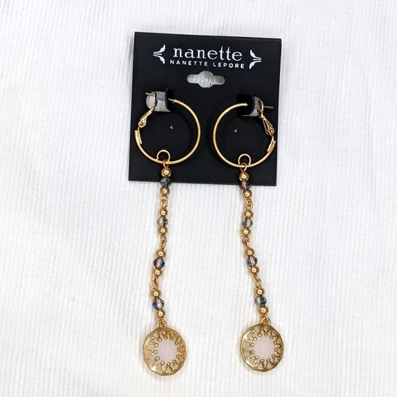 Nanette Lepore Jewelry - Nanette Lepore NWT dangle earrings gold opal hoop faux stone